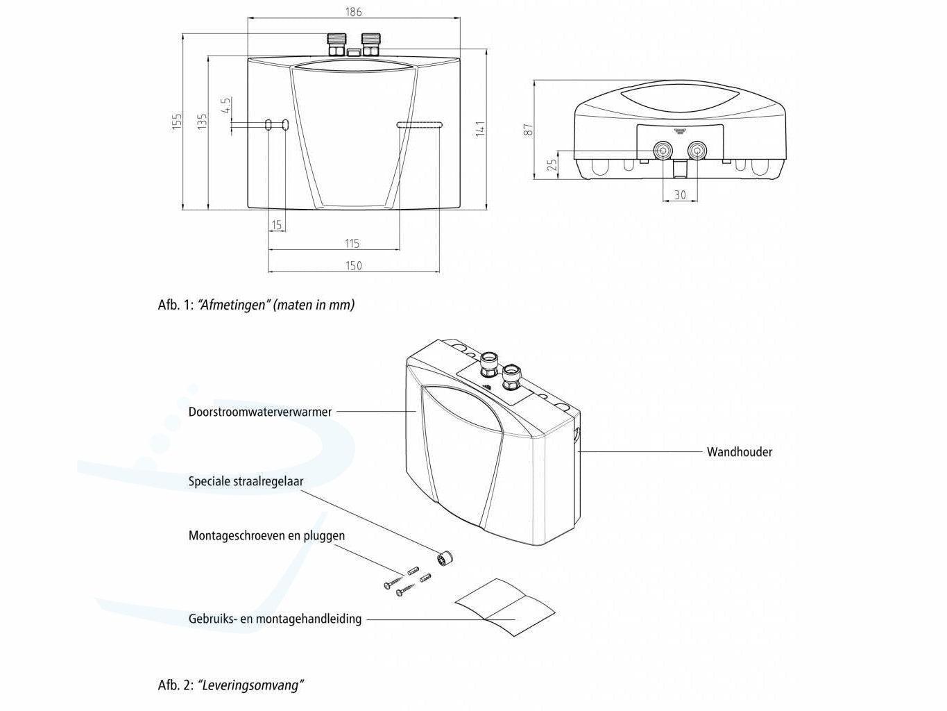 Clage Mini Flow Heater technische tekening