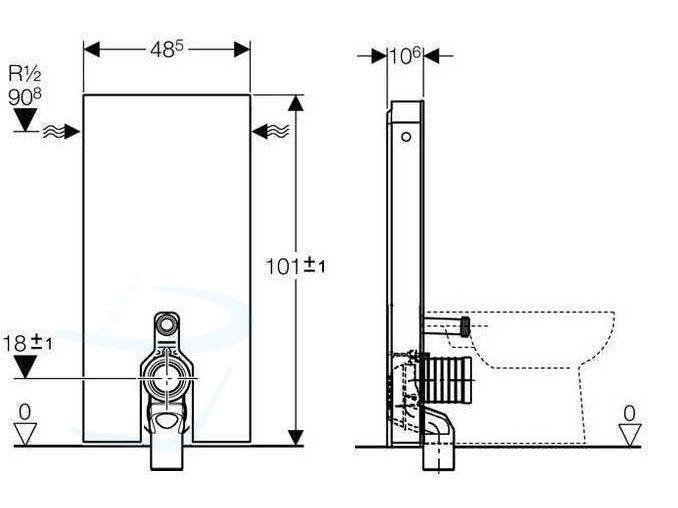 geberit monolith  vloerstaand technische tekening