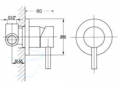 Design Toiletdouche Mengkraan RVS MatZwart technische tekening